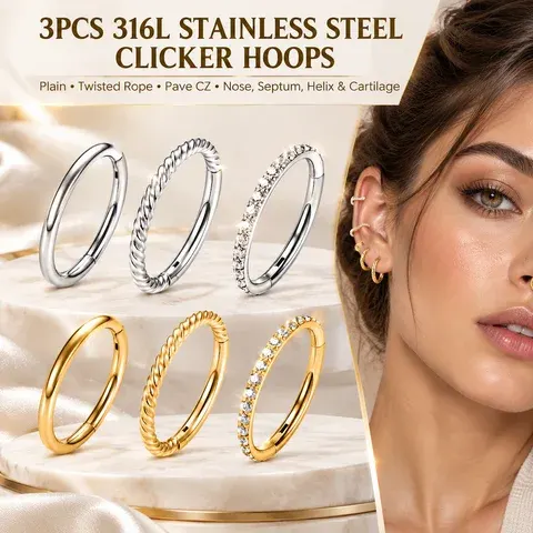 Three-Piece Gold Stainless Steel Piercing Set