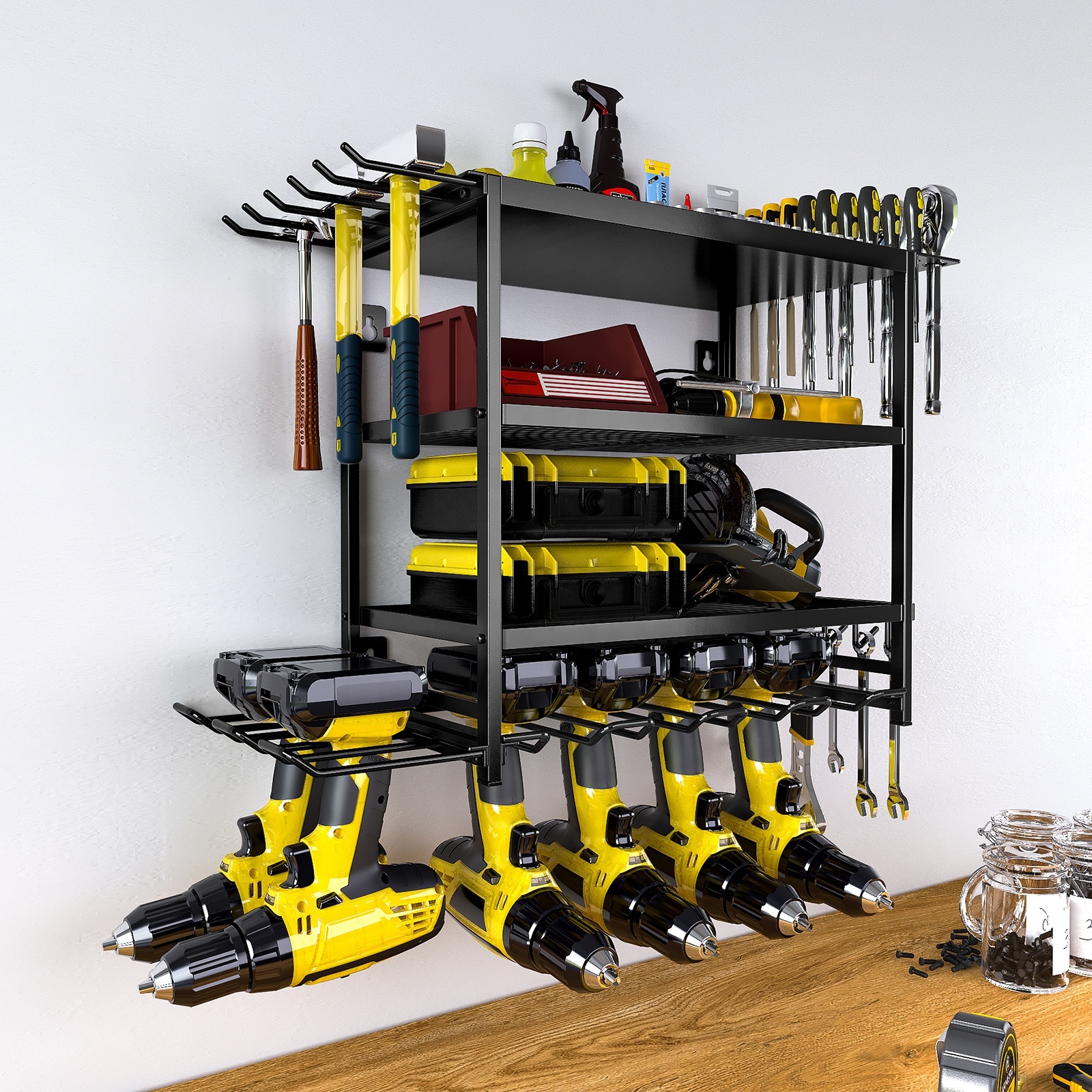 4 Layers Wall Mount Garage Tool Rack Floating