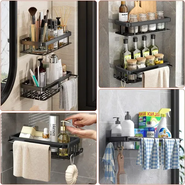 Wall Bathroom Shelf, No-Drill Shower Rack 3