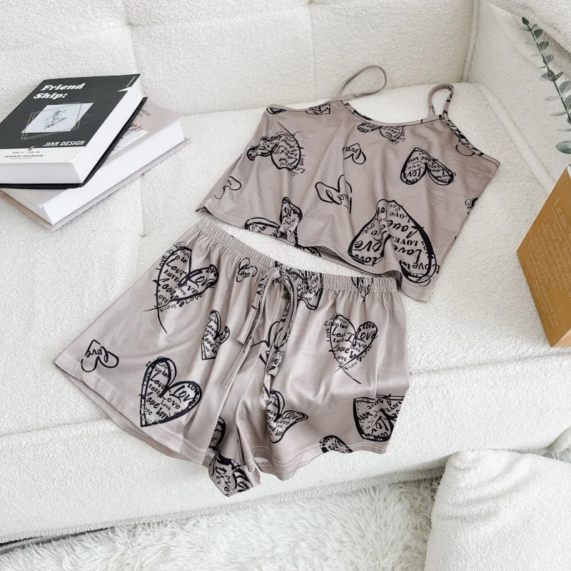 Frauen Casual Pyjama Damen Sexy Nachtwäsche Drucken Rundhals 3