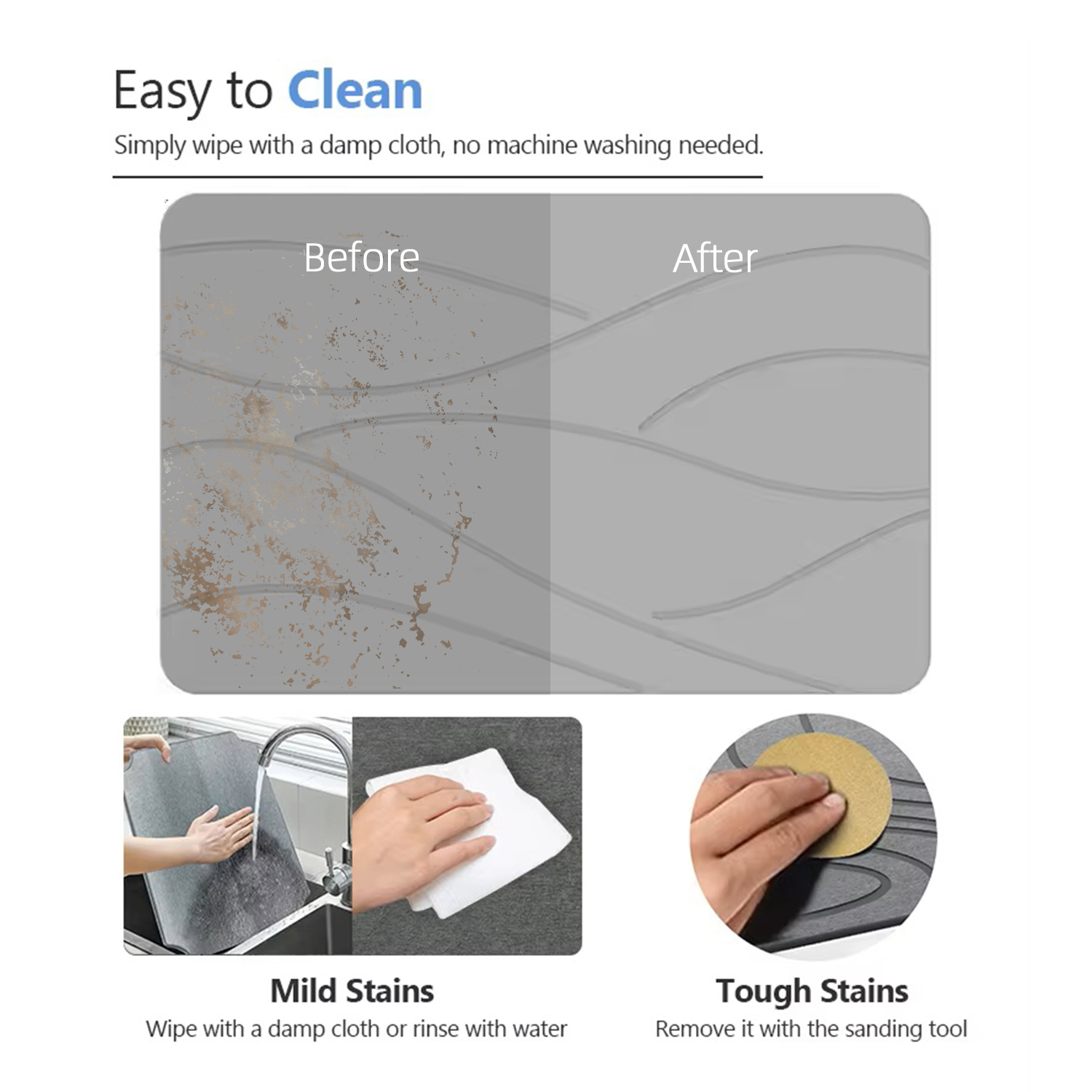 Quick Dry Natural Stone Bath Mat 9mm 3