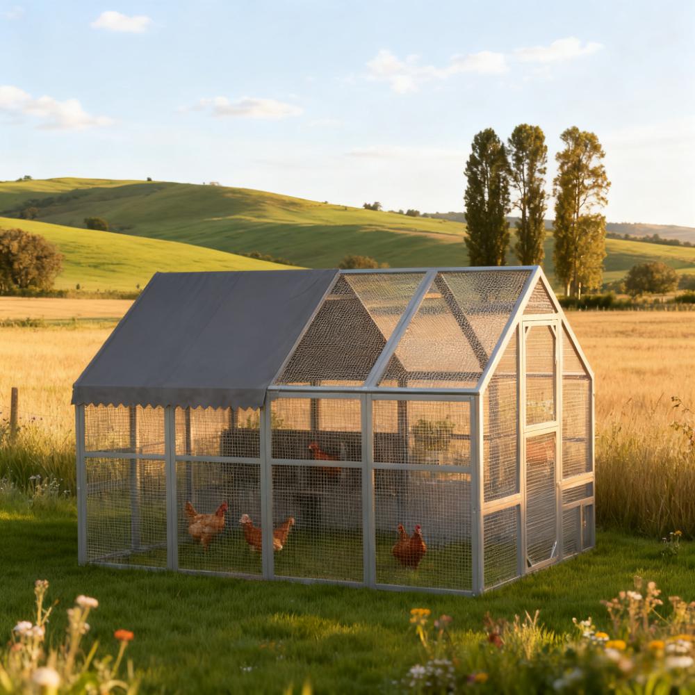 Gray Large Chicken Coop For 8-12 Chickens With