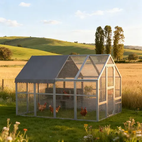 Gray Large Chicken Coop For 8-12 Chickens With