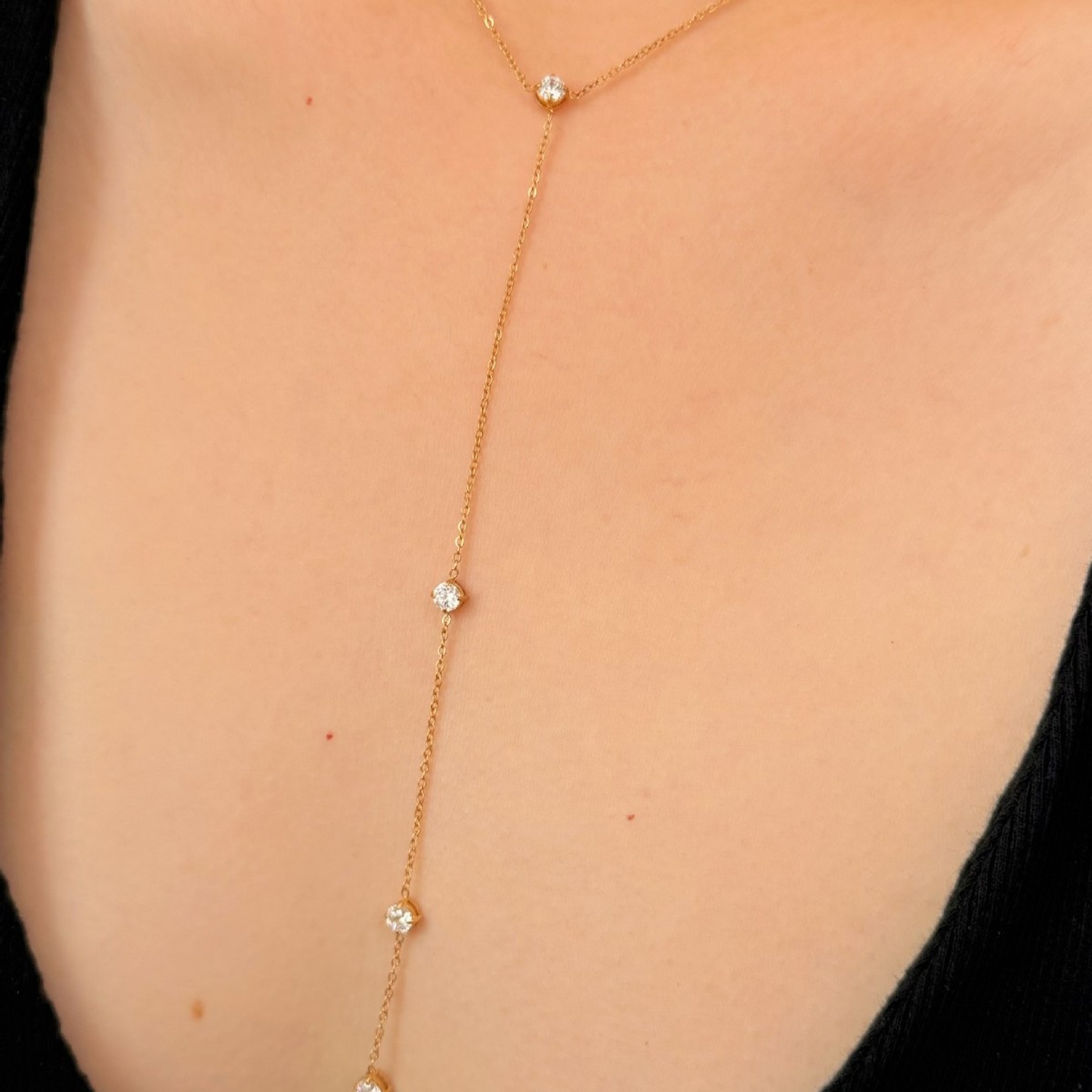 Wasserfeste Lariat-Halskette mit Zirkonia aus Edelstahl 3