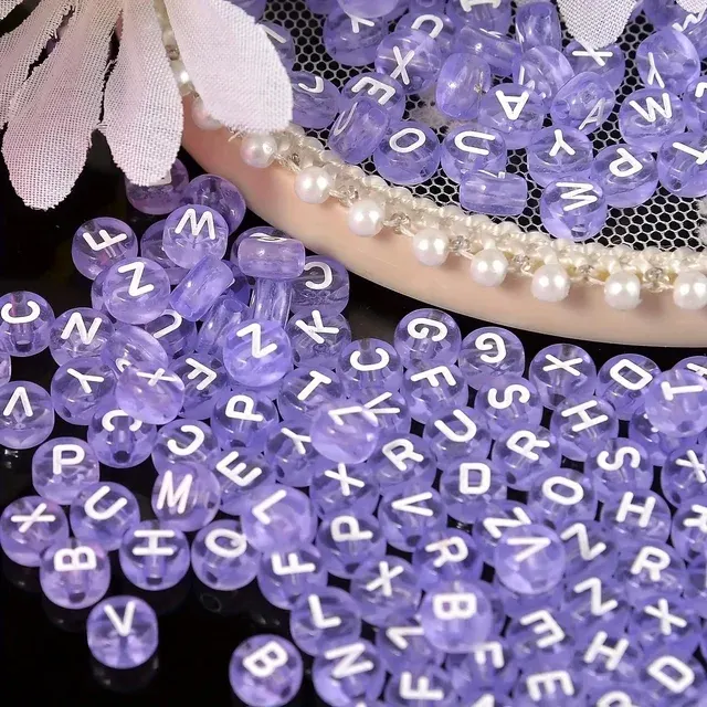 Round Acrylic Alphabet Beads, Light Purple 4
