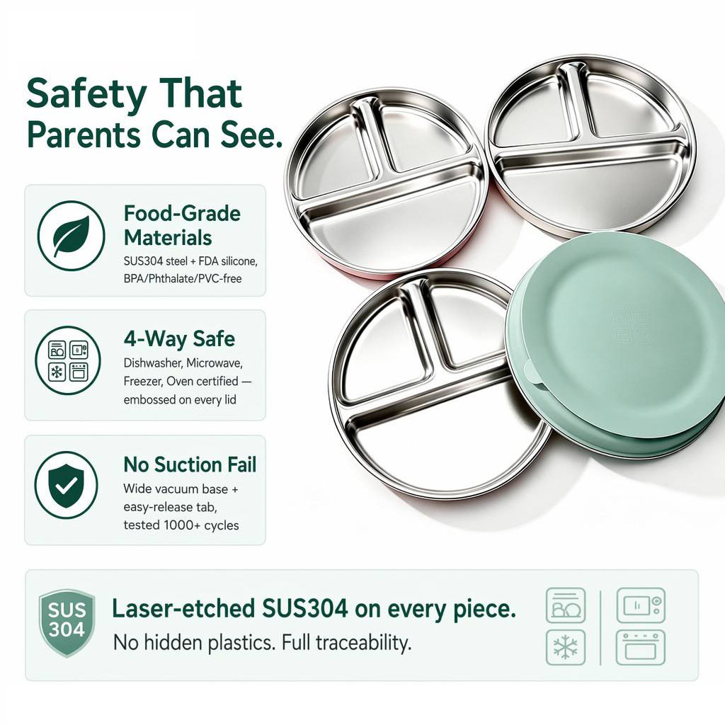 Spill-Proof Stainless Steel Baby Feeding Set 3