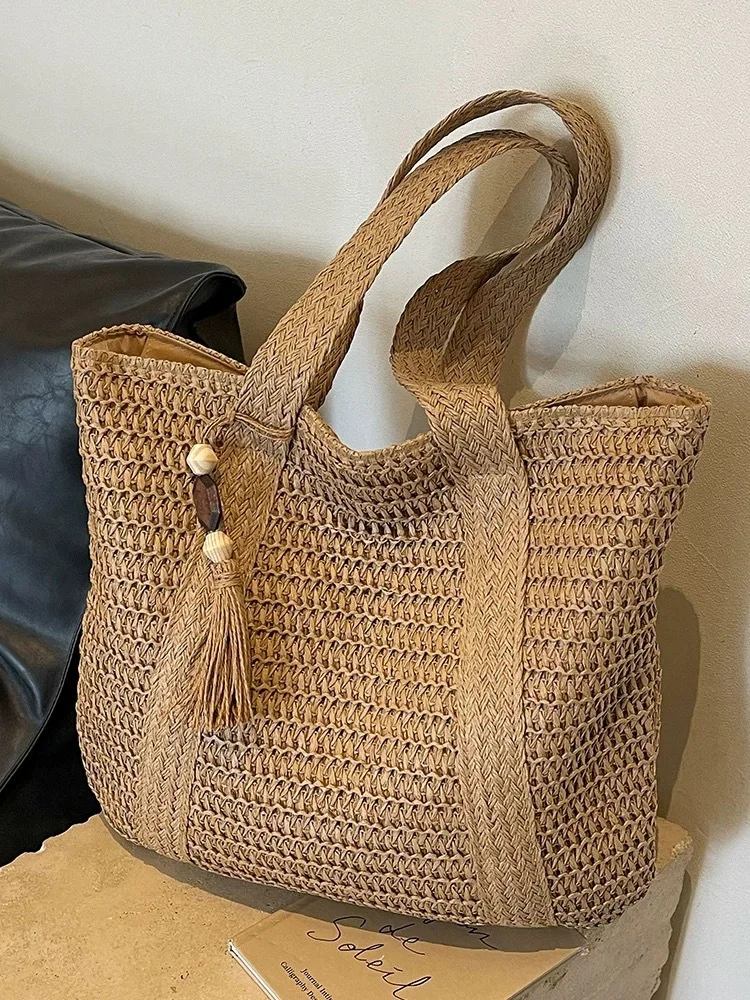Gewebte Strohtasche im Französischen Stil mit Großem Fassungsvermögen 3