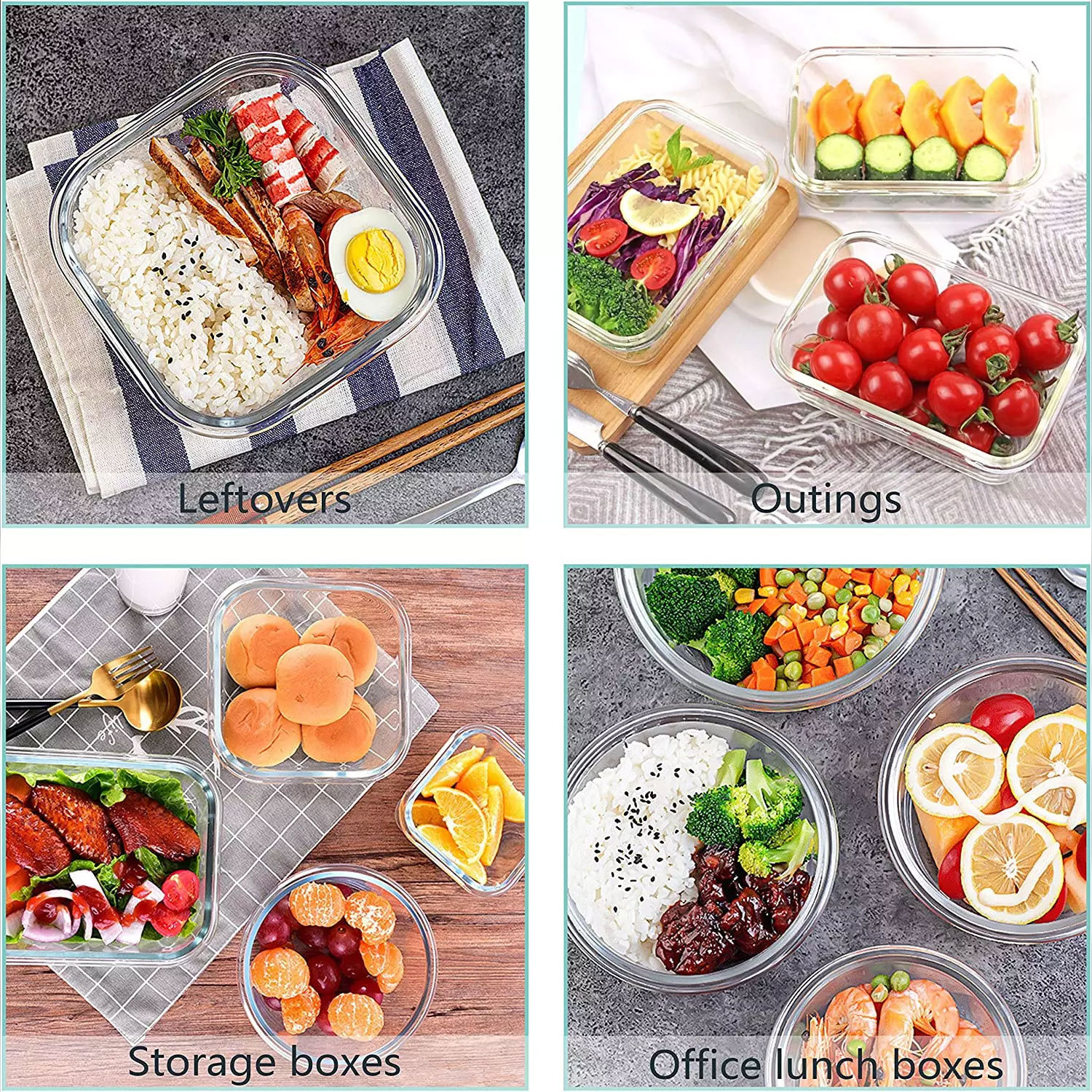 BPA-Free Glass Food Storage Meal Prep Containers Airtight 4