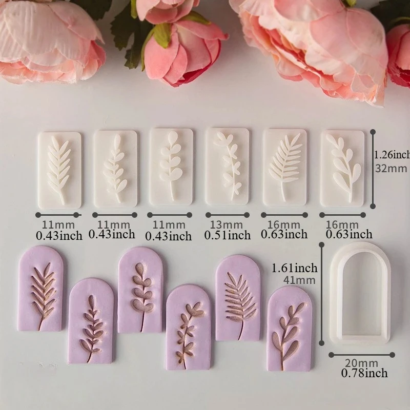 7-teiliges Set mit Ohrringformen aus Ton Botanischem Blattmuster 4