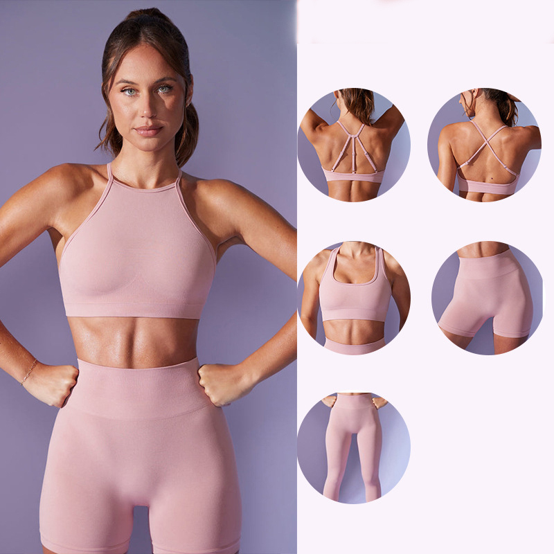 5-Piece Seamless Nylon Spandex Yoga Set High Waist 2
