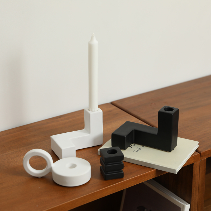 Irregular Black White Ceramic Candlestick Holder 2