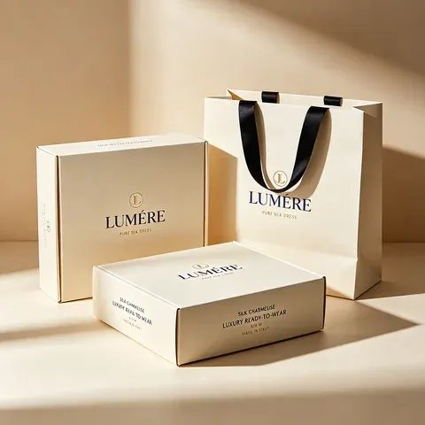 Gold Monogram Gift Box and Paper Bag Set