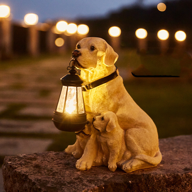 Solar LED Resin Dog Lantern Statue