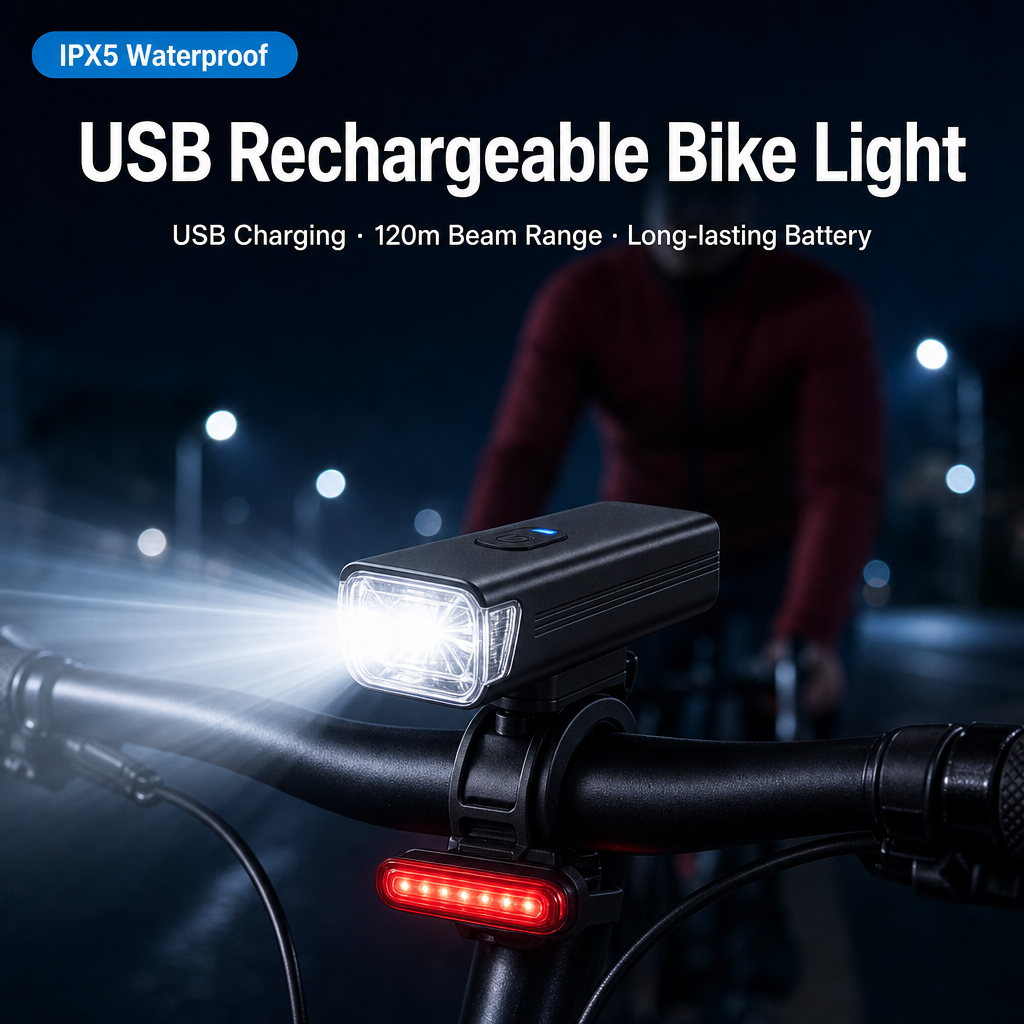USB Rechargeable IPX5 LED Bike Light Set 3