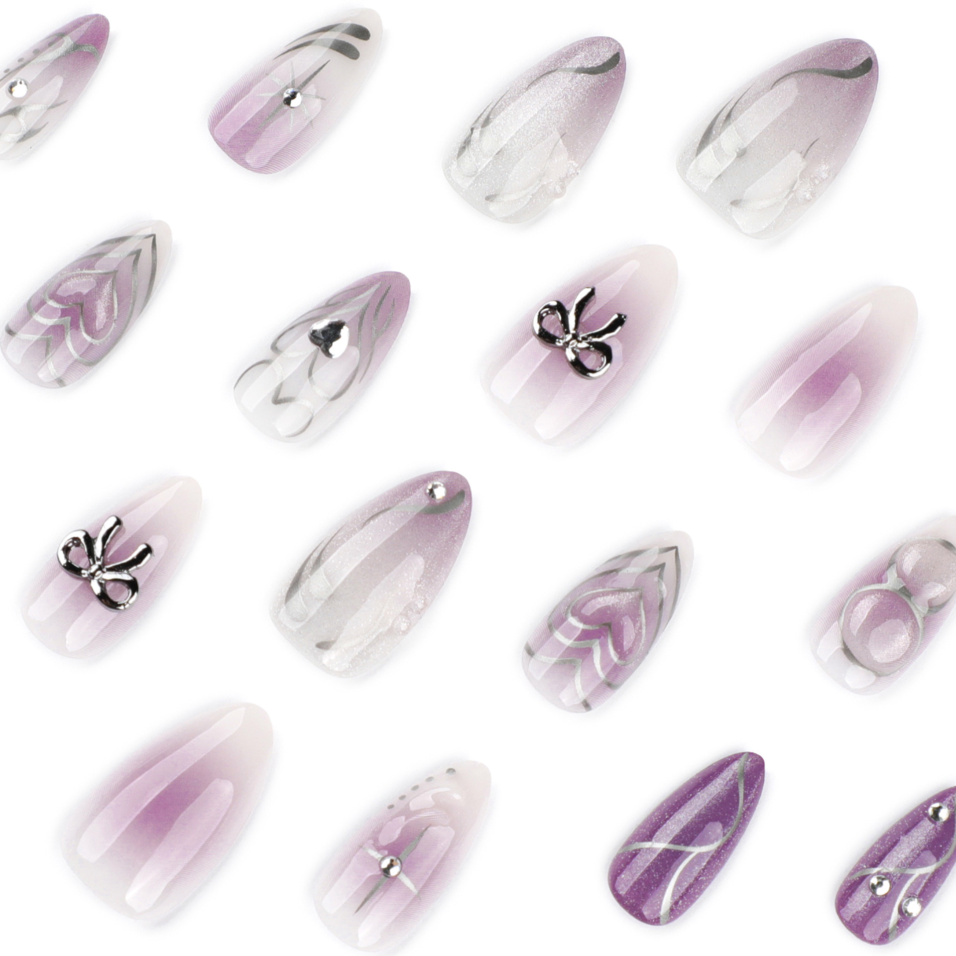 Luxury French Almond Butterfly 3D Bow False Nails 4