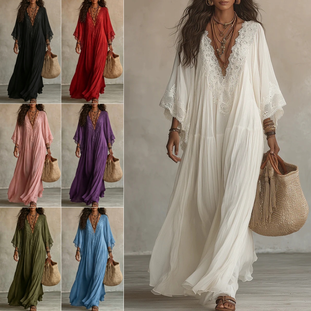 Summer Elegant Solid Dresses Womens Casual Lace Trim
