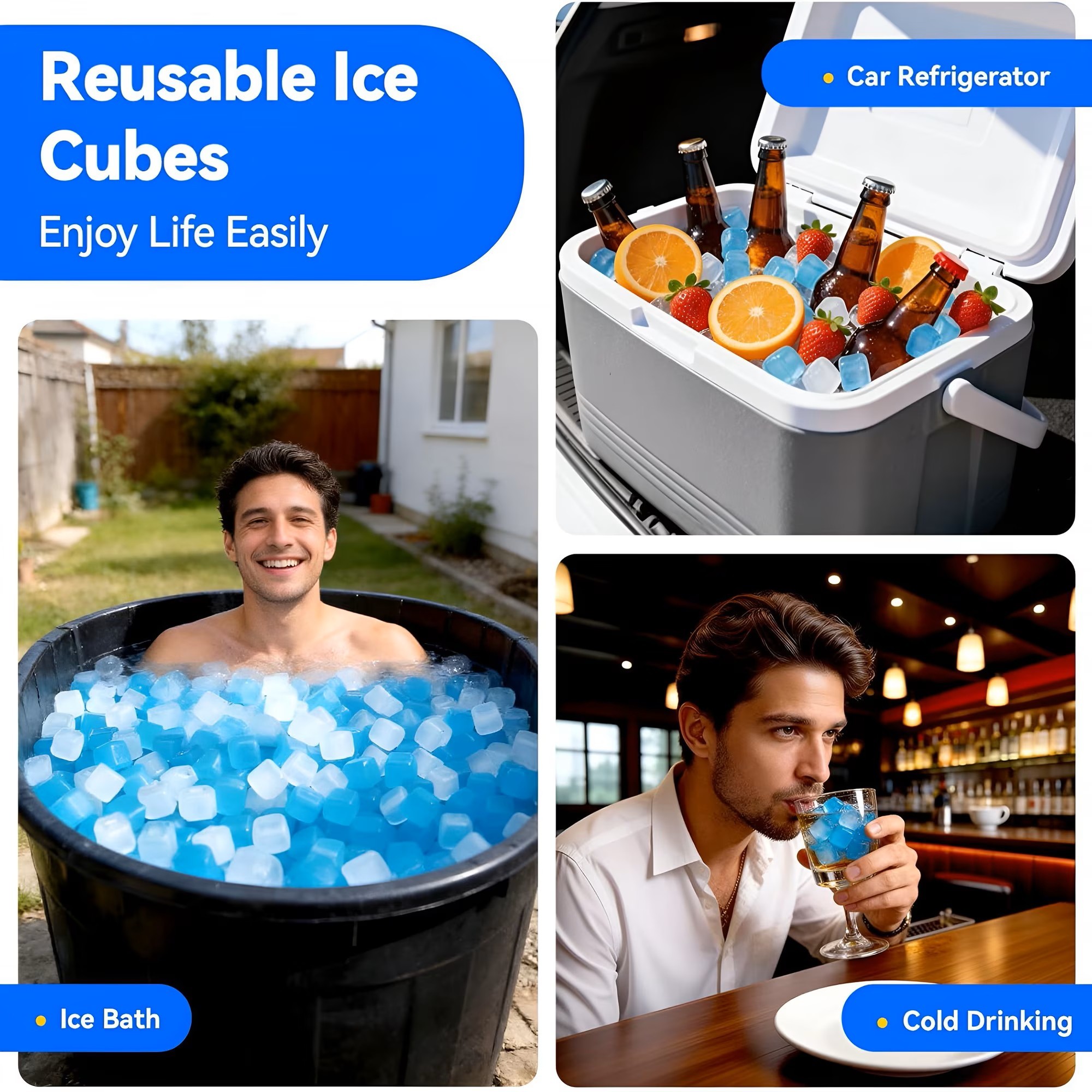 Reusable Square Plastic Ice Cubes Set 4