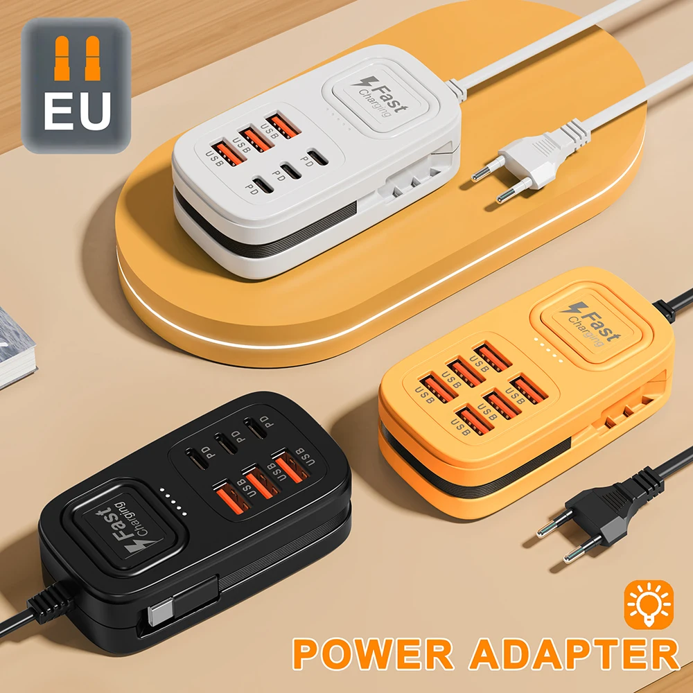 6-in-1-Schnellladestation Multi-Port-USB-Typ-C-Desktop-Ladegerät Steckdose Ladeadapter für Mehrere Geräte EU- 3