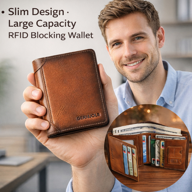 Luxury RFID Genuine Leather Wallet for Men Zipper
