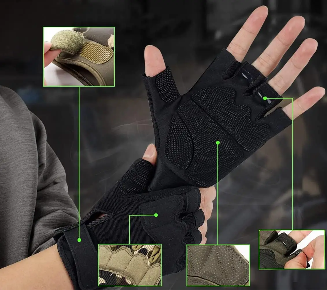 Fingerlose Taktische Handschuhe Gepolsterte Leichte Atmungsaktive Kletterhandschuhe für 3