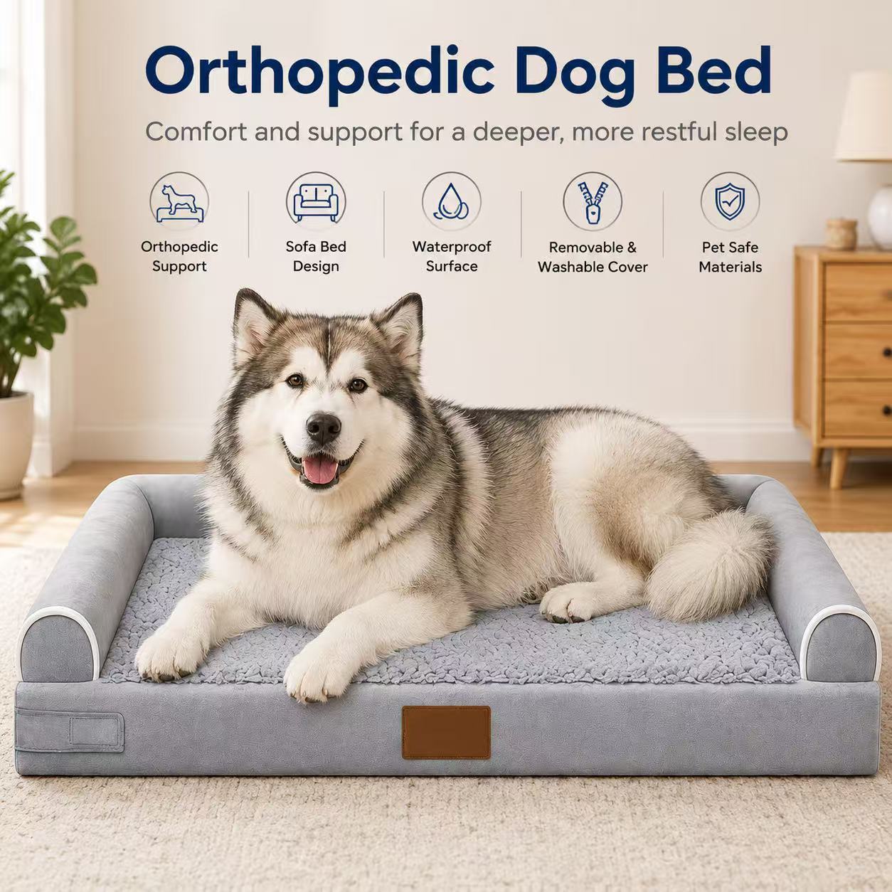 Rechteckiges orthopädisches Samt-Hundesofa
