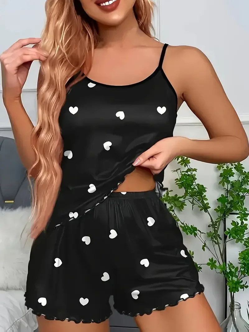 Women's Pyjama Set with Heart Strap Print 4