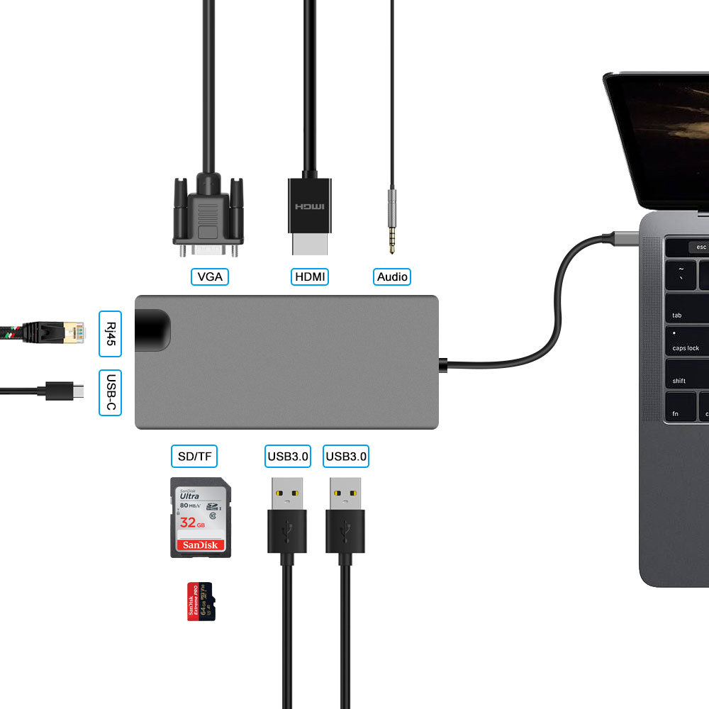 9-in-1 USB-C-Hub mit HDMI 4K und RJ45