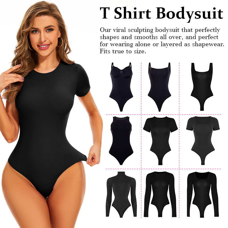 Short Sleeve Shaping Bodysuit Round Neck 2
