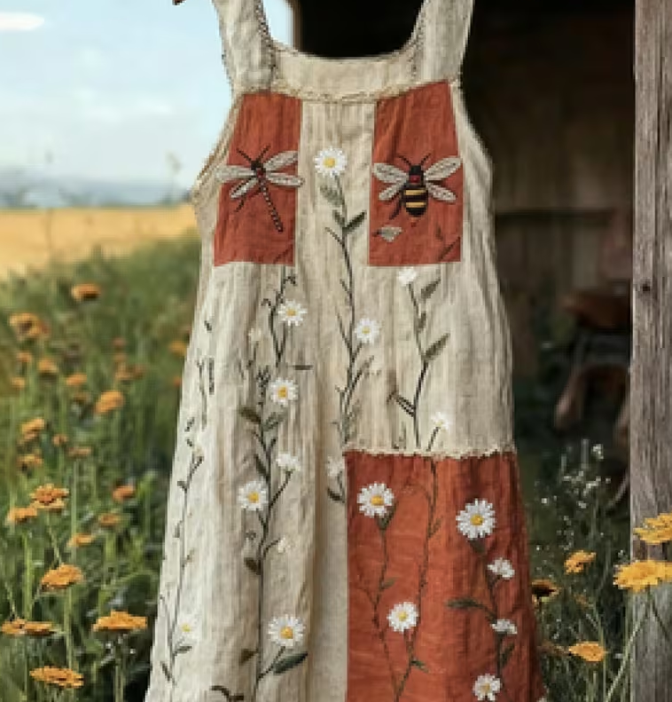 Color-blocked Floral Print Camisole Loose Midi Dress Women's