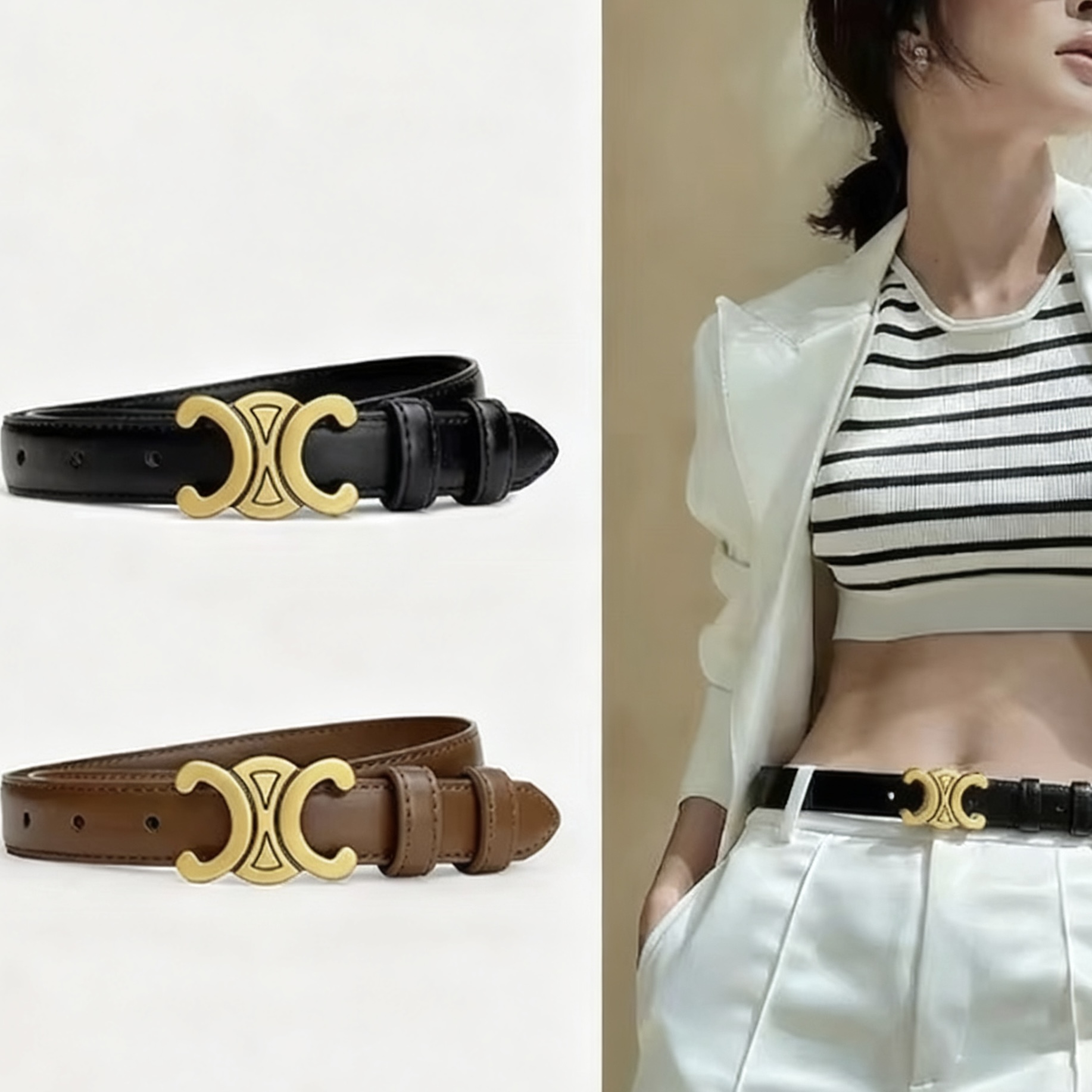 Women's Slim Leather Belt Alloy Buckle 2
