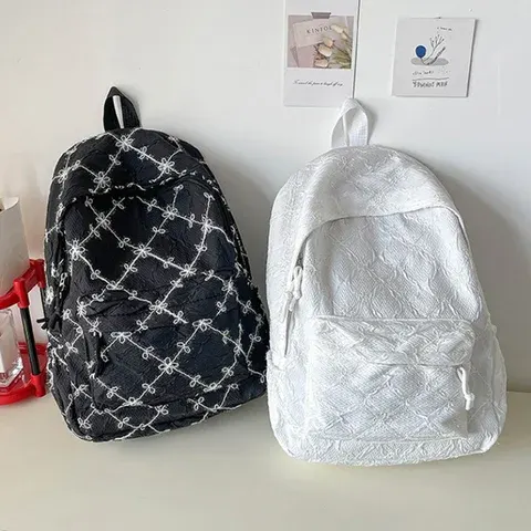 Nylon Sweet Bow Pattern Large Capacity Backpack