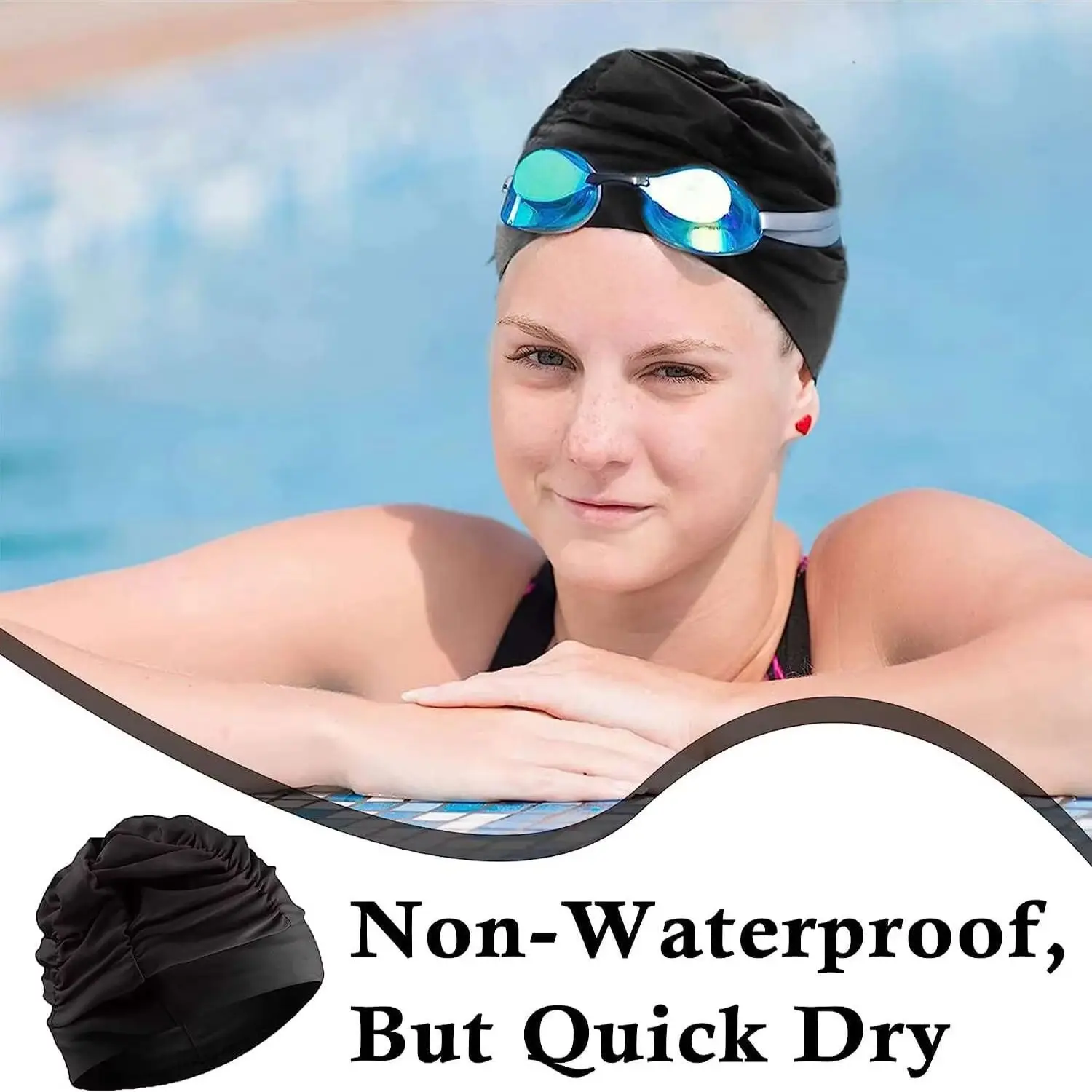 Colorful Pleated Nylon Swim Cap Long Hair 3