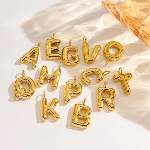 Balloon Alphabet Initial Charm Pendant Gold Stainless Steel