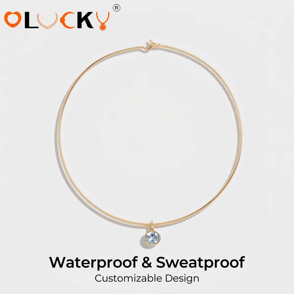 Goldene Choker-Kette mit blauem Kristall 2
