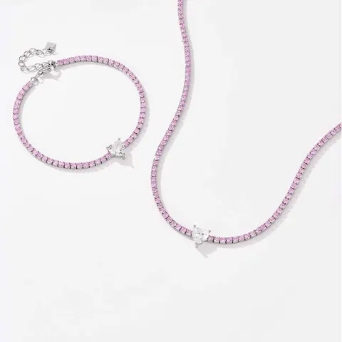 Fashion S925 Silver Diamond Necklace Bracelet Set