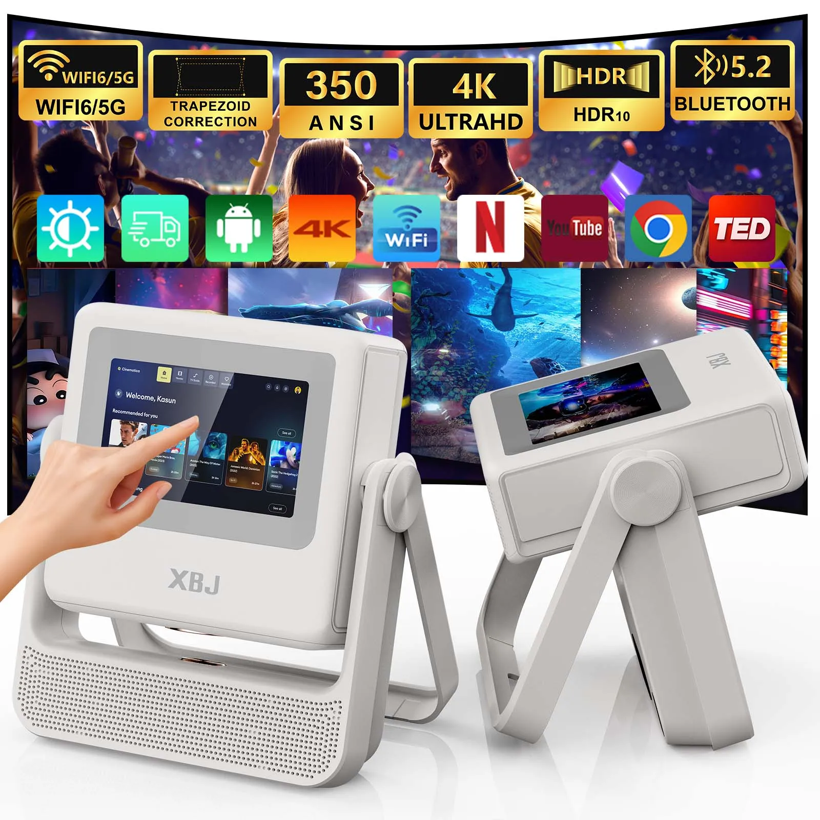 XBJ Smart Touch Screen Tragbarer Projektor Unterstützt 4K