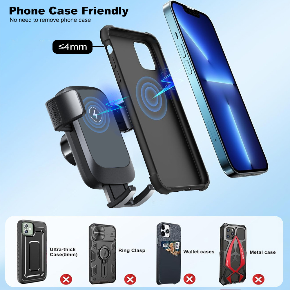 15W Wireless Charging Car Vent Phone Holder 4