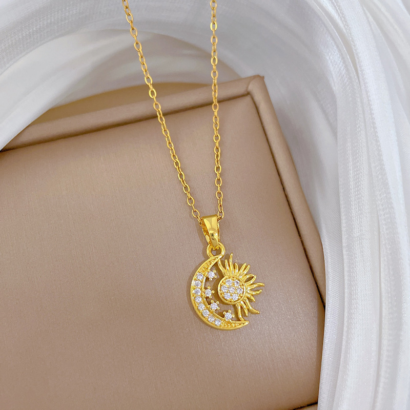 Moon Sun Pendant Necklace Gold-Plated Steel 4
