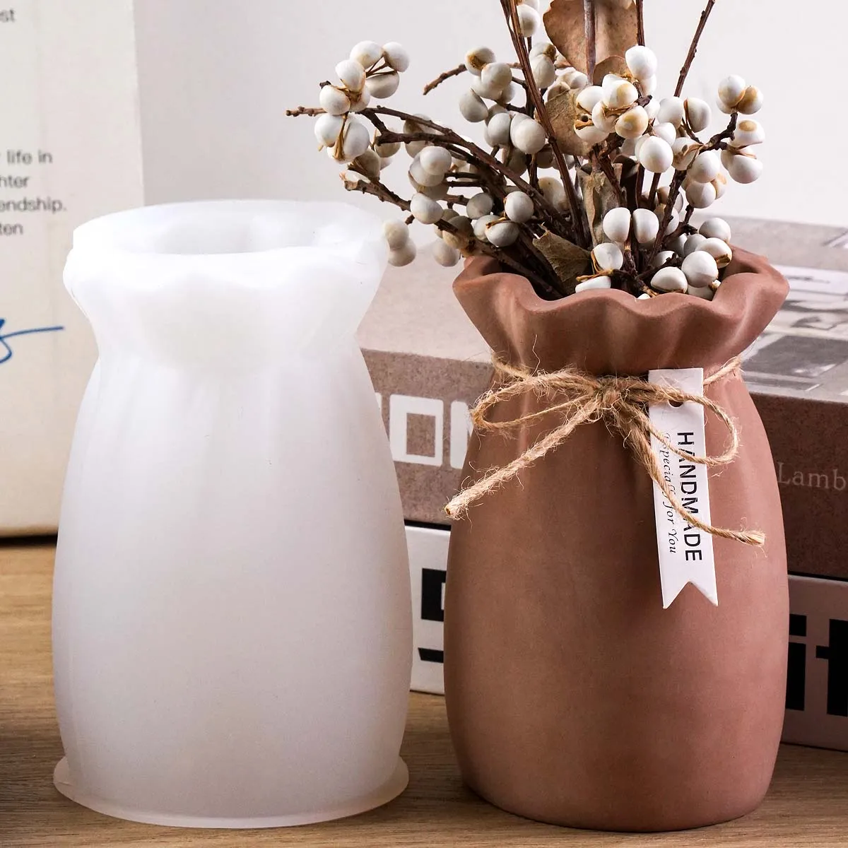 Segensbeutel-förmige Vasen-Silikonform DIY Handgemachte Blumenarrangement-Gips-Harz-Aufbewahrungsbox Bastelformen für Heimdekoration 4