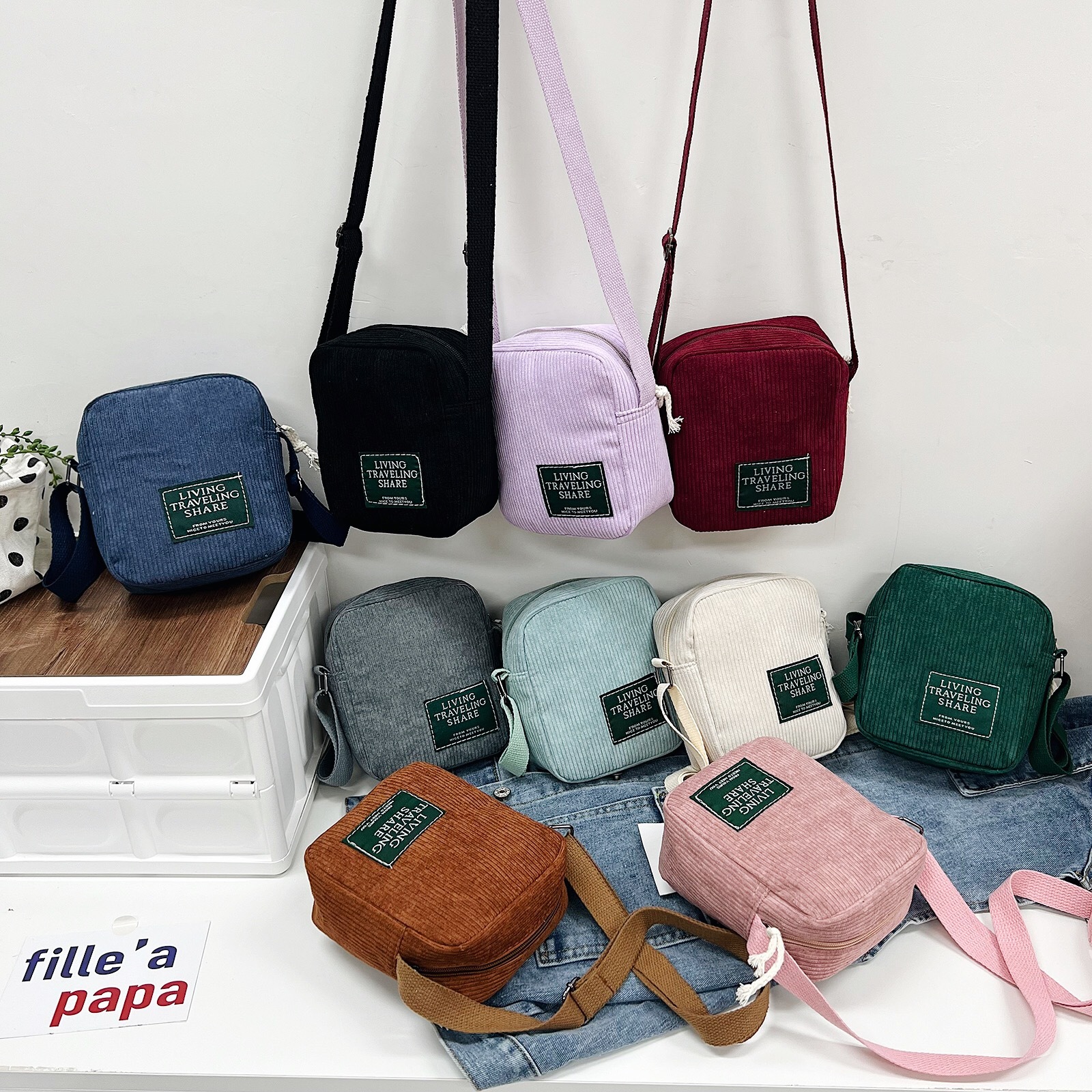 Mini Corduroy Crossbody Bag with Coin Pouch