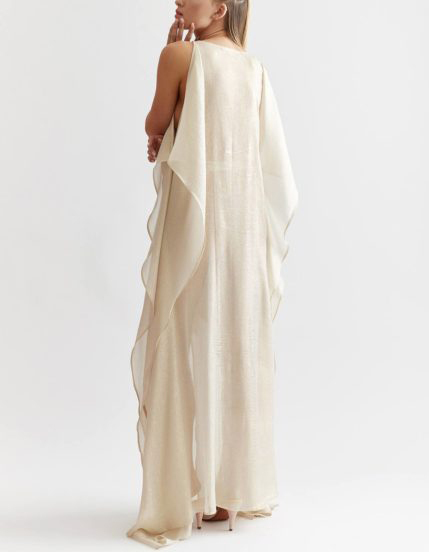Champagne Satin Maxi Slip Dress Asymmetric 3