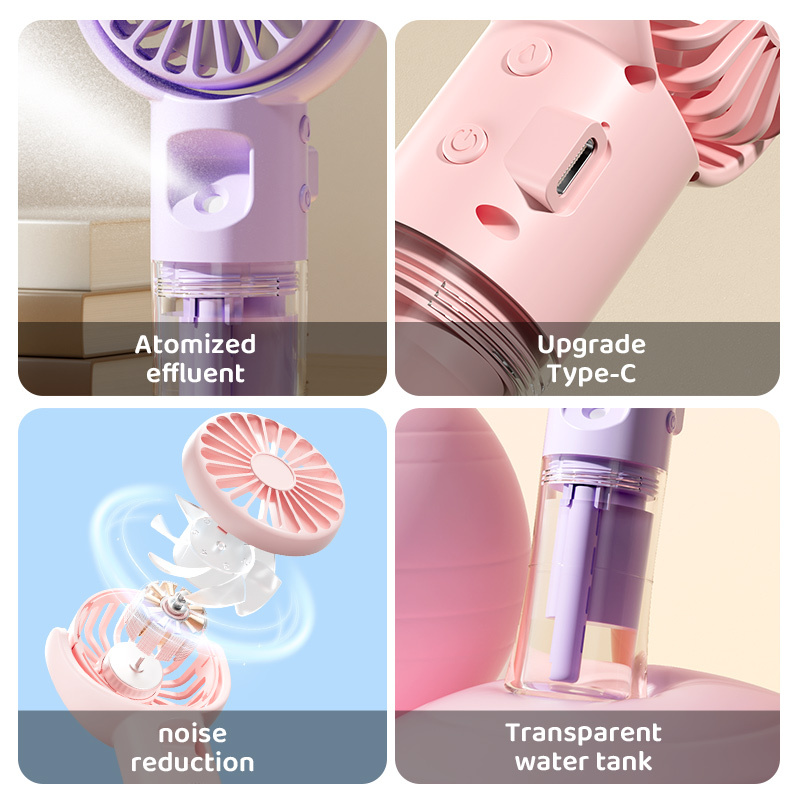 USB Rechargeable Handheld Mist Fan 4-Speed 3