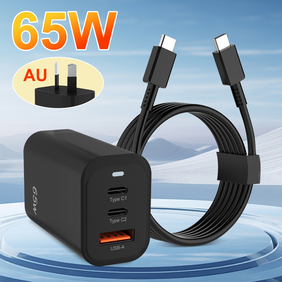 Flat 65W GaN USB-C Charger Block 3