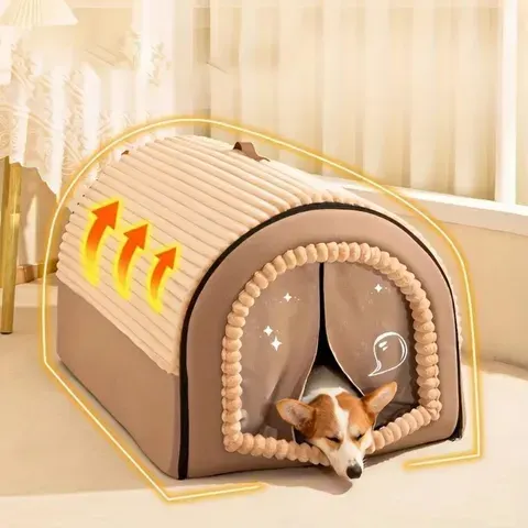 Geschlossenes Haustierhaus mit Türvorhang – Ganzjahres-Hundebett & Katzenbett