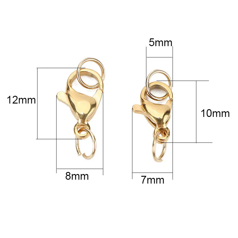 20 Sets PVD Verblasst nie Edelstahl-Karabinerverschlüsse mit Biegeringen 4