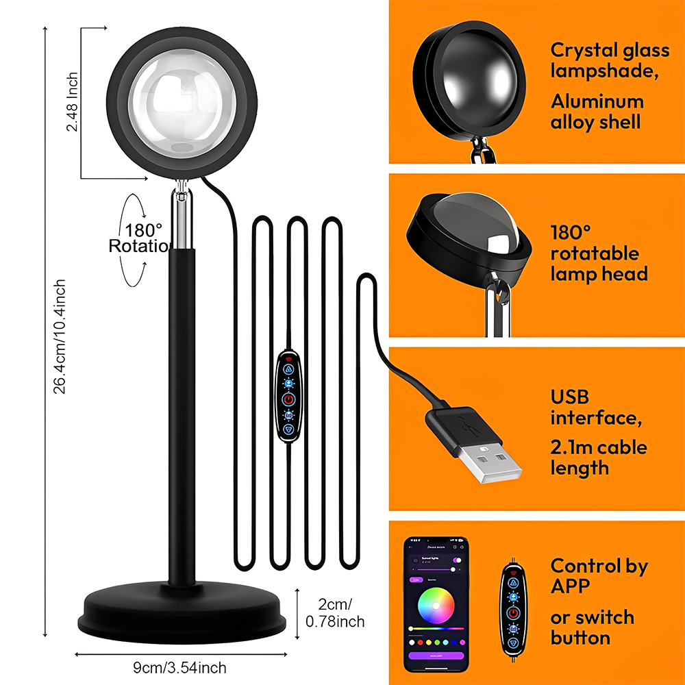 Modern Black Sunset Lamp Projector APP Control-21 Changing 4