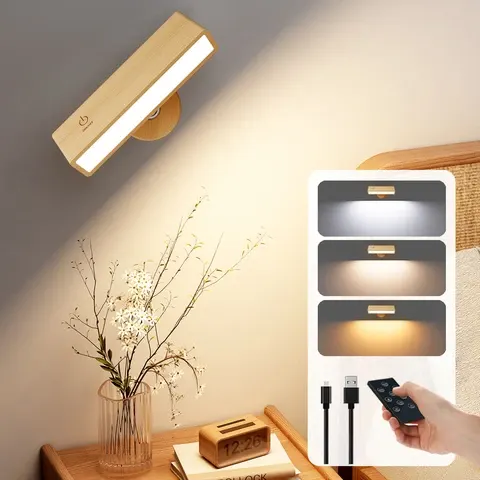 LED-Wandleuchten mit Fernbedienung 3 Farben Massivholz-Wandleseleuchte Typ C
