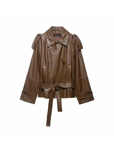 Faux Leather Jacket With Belt 2