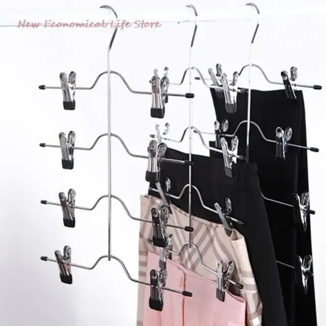 6-stufiger Metall-Hosenkleiderbügel mit Clips 3