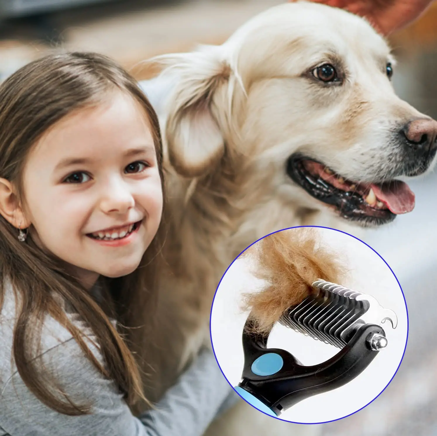 Pet Deshedding Brush with Knot Cutter 4
